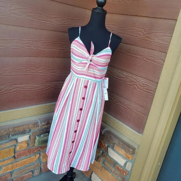 NWT TEEZE ME Pink Striped Spaghetti Strap Sweetheart Neckline Midi Dress Juniors - Picture 6 of 11